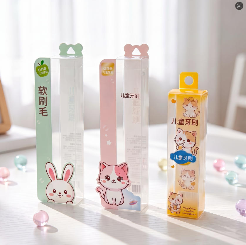 儿童牙刷 PET 透明胶盒定制｜卡通彩印异形挂耳塑料包装盒